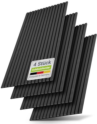 Juskys Akustikpaneele 4er Set 2,88 m² – Wandpaneele 120x60 cm zur Wandverkleidung, reduziert Hall & Lärm, dekorative Wandplatten – Eiche Dunkelgrau