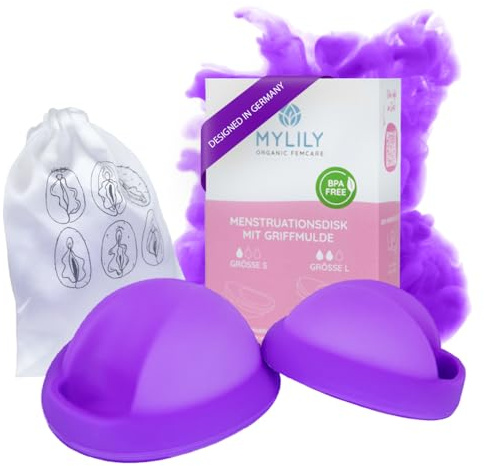 MYLILY Menstruationsscheibe mit Griffmulde | Menstrual Disc zweier Set | Perioden Disc | Periodenscheibe inklusive Aufbewahrungsbeutel