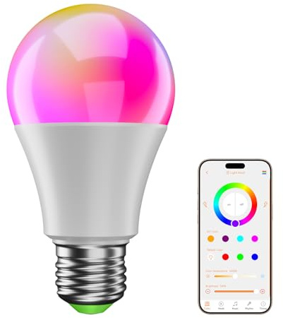 DUSKTEC Alexa Glühbirne E27 RGB,10W 1200LM, Smart LED Birnen Farbwechsel Dimmbar mit APP steuerung, Bluetooth Leuchtmittel, Intelligente LED Lampe,Bunt Light Bulb Glühlampen, 1 Stück