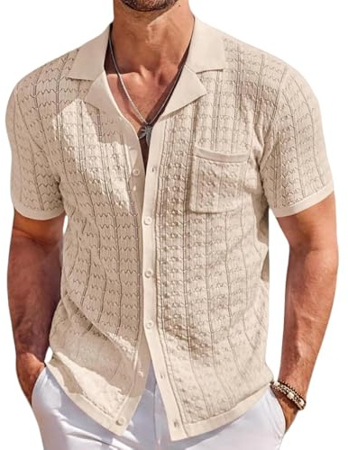 Camisa Polo de Manga Corta para Hombre, de Punto, con Botones, Estilo Vintage 2025 (6,L)