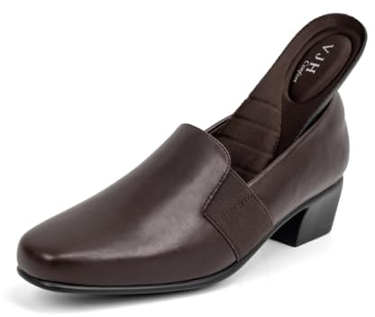 VJH confort Women's Dress Pumps Chunky Heel Loafers Slip On Square Toe Comfortable Work Shoes Lightweight(Brown,8)