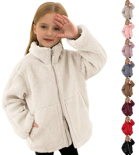 Teddyjacke Kinder 158 Fleecejacke Warme Dicke Freizeit Zwei-Wege Einfarbig Teddyfleece Jacke mit Taschen und Reißverschluss Wintermantel Herbstjacke Winterjacke Plüschjacke für Jungen und Mädchen Gelb