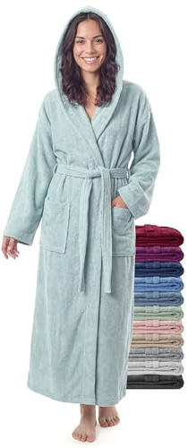 Badrock Dam Extra Lång med Huva – 100% Bomull Frotté 380 g/m² – Morgonrock för Spa och Bastu, Ankellång, Mjuk och Absorberande, Storlek S–XXL