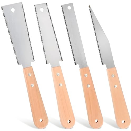 4 PCS Japanese Pull Saw, Double Edge and Flush Cut Hand Saws, Fine Tooth Woodworking Tools for DIY, Furniture Making and Carpentry Projects, Complete Small Hand Saw Kit