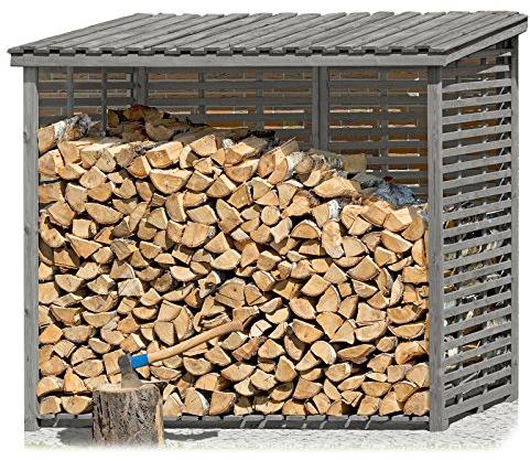 Gartenpirat Holzunterstand für Kaminholz aussen mit Rückwand grau – Kaminholzregal für 3,8 m³ Holz – 237 x 203 x 114 cm