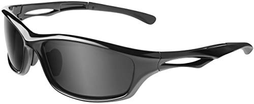 Balinco Occhiali sportivi polarizzati Occhiali da sole da ciclismo con protezione UV400 per uomini e donne che guidano, corrono, pescano e giocano a golf (nero lucido - fumo)