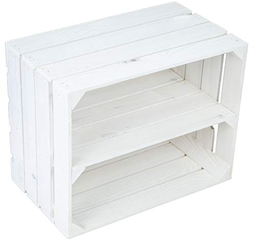 flambierte/geflammte Bücherregal - Schuhregalkiste mit Zwischenbrett/Mittelbrett Einlage ca 50x40x30cm / Apfelkisten Weinkisten Holzkisten aus dem Alten Land (Weiss LÄNGS)