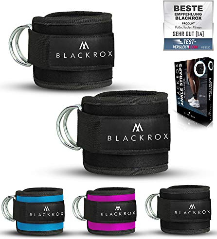 BLACKROX Fußschlaufe Kabelzug - - Ankle Straps - Training - Sport Gewichtsmanschette - Windsurfen - Damen & Herren Fitness Training - Fußfesseln - Fitnessstudio 2 Stück (Schwarz)