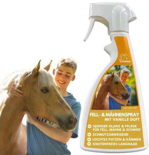 EMMA Mähnenspray Pferd 0,5l Vanille Fellpflege Pferd Glanzspray & Kämmbarkeit Fell Mähne Schweif I Schweifspray für Pferde I Fellpflege Hund - Pferdepflege - Mähnenspray für Pferde Detangler Spray