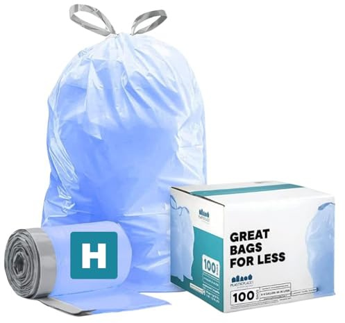 Plasticplace Custom Fit Blue Drawstring Bin Bags, Compatible with Simplehuman Code H, Tear-Resistant, Scent-Free, for Indoor Use Home Office Rubbish Bags (100 Count), 8-9 Gallon / 30-35L, 18.5 x 28