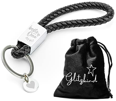 Glitzkind Schlüsselanhänger mit Gravur »Beste Oma« | Herz Anhänger Geschenk Geschenkidee für Geburtstag Weihnachten Ostern | Schwarz Silber