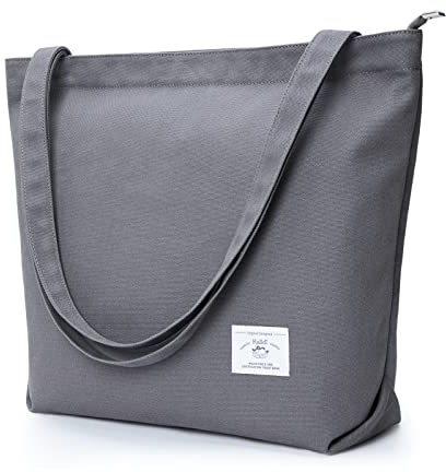 KALIDI Canvas Tasche Damen Groß Shopper Handtasche Schultertasche Mit Reißverschluss Tote Bag Umhängetasche für Schule Arbeit Einkauf Alltag Reisen