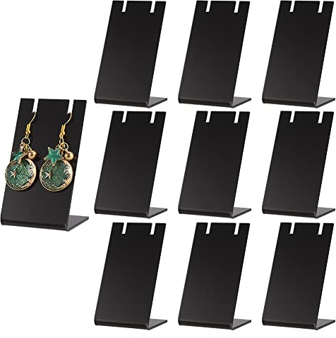 PH PandaHall 10pcs Acrylic Earring Holder Black Earring Display Stands L-shape Ear Organizer Dangling Earring Stands for Earring Necklace Jewelry Shows Retail Photography Props, 1.7x1.4x3 inch