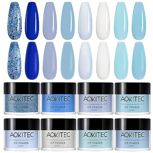 Aokitec 8 Colors Dip Powder Kit , Nail Dipping Powder French Powder Pro Collection System Nail Art Starter Manicure Salon DIY at Home, Odor-Free&Long-Lasting, No Needed Nail Lamp Curing