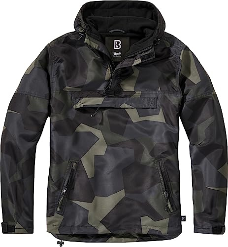 Brandit Individual Wear Men's Fleece-Lined Quarter Zip Windbreaker Pullover - Lightweight Weatherproof Casual Outdoor Jacket, Dark Camo M90, 3X-Large