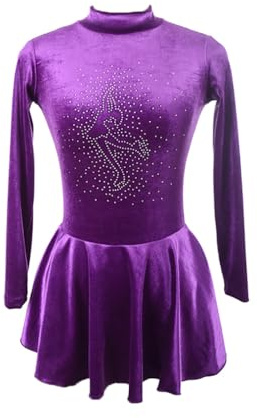 Girl’s Traditional Style Ice Skating Dress Solid Color Velour Dance Leotard Performance Costumes Ballerina Outfits (Royal Blue,X-Large)