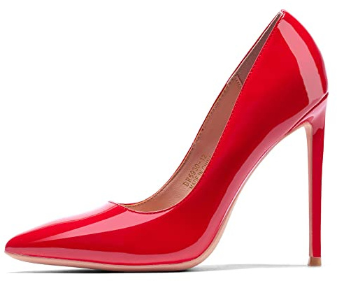 GENSHUO Scarpe Decolte Donna con Tacco a Spillo da 10 cm,Sexy Alto Tacco a Punta per Feste,Balli di Fine Anno,Matrimonio con Tacco a Spillo,Rosso,Taglia 38 EU