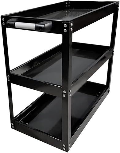 BLUEBRIT 3-Tier Steel Garage Trolley Workshop Cart Sturdy Tool Storage Solution for Your Mechanical Environment Ideal Tool Storage Solution for Your Garage and Mechanical Environment (Black)