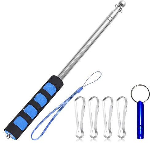 Dantolo Mât de Drapeau Télescopique 2,5 m Mât de Drapeau avec 4 Crochets, Mat pour Drapeau Portatif pour Guides, Camping, Enseignants, Excursions, compétitions - Bleu ﻿