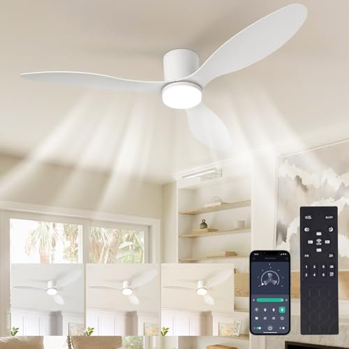 Silenzioso Ventilatore da Soffitto 130CM Con Luce e Telecomando - 60W DC Reversibile, 6 Velocità, 3 Pale, Timer, Lampada Dimmerabile - Bianco