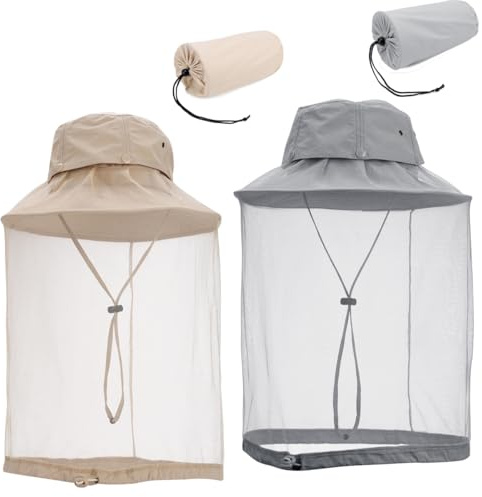 Filhome 2 Pieces Beekeeper Hat Mosquito Head Net Hat Anti-Mosquito Sun Hat Fishing Hat with Mosquito Net Women Men for Outdoor Gardening Jungle Fishing