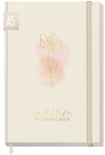 paper&you® Work & Life planner settimanale senza data A5 Soft Flower calendario per mindfulness e auto-organizzazione, pianificatore senza data, agenda della gratitudine