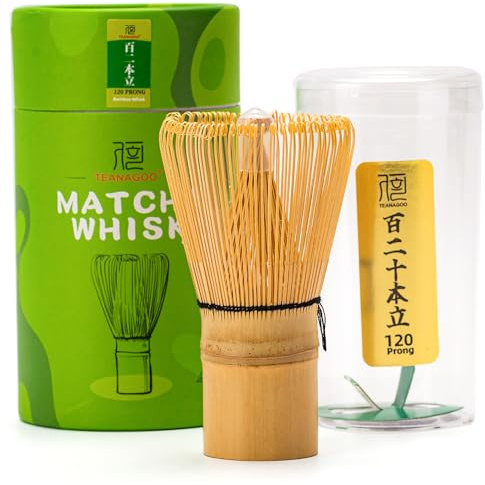 TEANAGOO Frusta in bambù per tè Matcha, 120 rebbi, per tè Matcha in polvere, fatto a mano, biologica tradizionale giapponese, mescolatore per matcha, per preparare il tè in modo autentico