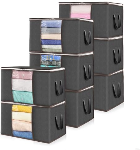 Lifewit Cajas Almacenaje Ropa, Bolsa Almacenaje Ropa, Organizador Armario Plegable, Caja Bajo Cama para Guardar Mantas, Edredones, Gris, 50 L, 8 Piezas