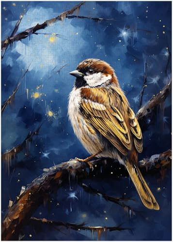 Starry Night House Sparrow Jigsaw Puzzle 500 Pieces for Adults - Funny Boxed Puzzles,Challenging and Relaxing Gifts Idea for Puzzle Enthusiasts