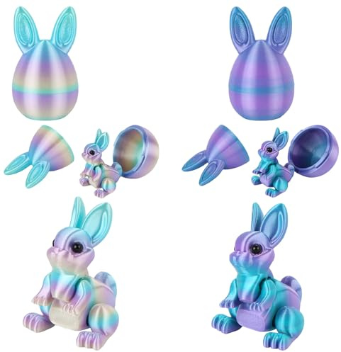 LALASTYLE 2PCS 3D Printed Rabbit,Blue & Rainbow Easter Bunny Decor, Fidget Toy & Unique Easter Gift