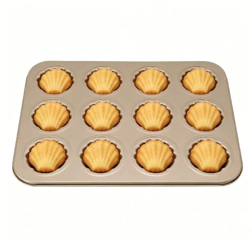 HERCHR Stampi Teglia Muffin Antiaderenti, 12 Cavità Teglia Forno Stampo Forno Antiaderente a Forma Conchiglia Acciaio al Carbonio Vassoi Dolci Muffin e Pane per Ciambelle Biscotti e Cioccolato