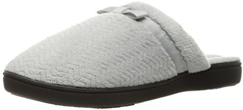 Isotoner Pantoufles ballerines en micro-éponge Chevron pour femme, gris clair, 6.5-7 UK