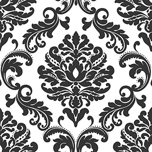 NuWallpaper Ariel Black and White Damask Peel and Stick Wallpaper, Removable Wallpaper, 20.5 in x 18 ft