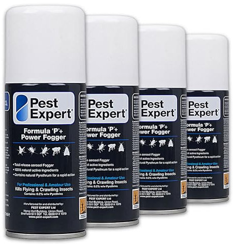 Pest Expert Formula ‘P+’ Cluster Fly Killer Fogger Treatment 4 x 150ml – Maximum Strength Fly Bombs for Fast-Acting Effective Control, Professional Strength for Approved Amateur Use