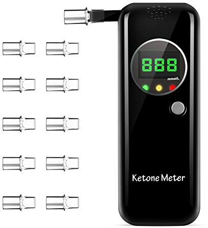 Professional Portable Ketone Breath Meter, Ketone Breath Tester, Digital Ketone Breathalyzer with 10 Mouthpieces