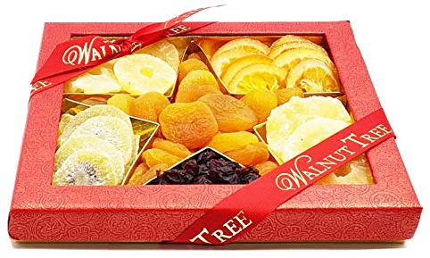 Walnut Tree – Dried Fruits Star Gift Box – Handpacked in the UK with Orange, Pineapple, Apricot, Cranberry, Kiwi – Vegan, Vegetarian, Halal, Kosher, Gluten Free –Birthday, Anniversary – 500g