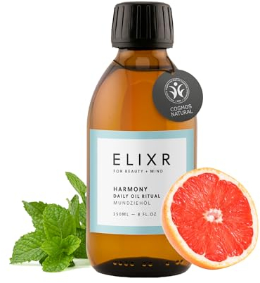ELIXR Harmony Mundziehöl 1x250ml zum Ölziehen aus Die Höhle der Löwen, Krauseminze Grapefruit, Zertifizierte Naturkosmetik, Zahnöl, Ölziehkur
