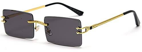LIGOES Randlose Rechteckige Sonnenbrille Grün Blau Spiegelglas Sonnenbrille Damen Uv400 Retro Herren Getönte Shades (Gold mit Schwarz)