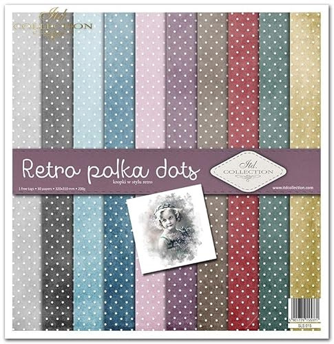 ITD Collection - Scrapbook Papier - Scrapbooking Set - Motivpapier zum Basteln - Dekorpapier 12x12 inches - 310 x 310 mm - 10 Blatt + 1 – Retro polka dots - SLS-015