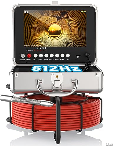 Anysun Videoispezione per Tubazioni, Endoscopio con Autolivellamento e Trasmettitore 512 HZ, Telecamera di ispezione Impermeabile IP68 con Registratore DVR, Monitor a Colori IPS 1080P da 9