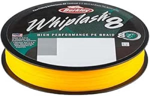 Berkley Whiplash8, Línea de Pesca, Superline, Pesca de Depredadores, Lucio, Perca, Zander, Trucha, Unisex, Amarillo, 0.2mm, 27.7 kg, 61 LB, 330 yd