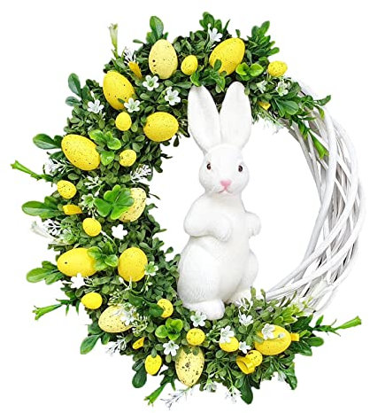 Osterkranz Tür Deko Kranz Ostern Hase Eier Osterdeko Tischkranz Ostern Kranz Tür Deko Türkranz Ostern Künstliche Osterkranz, Ostertür Dekorationen im Freien Hängen Willkommensschild (D-013, One Size)