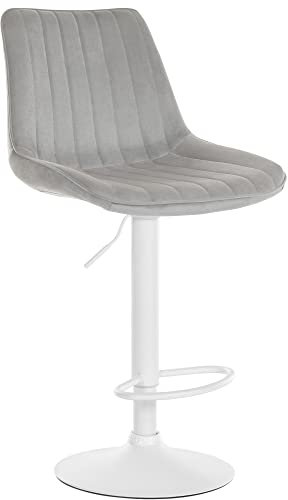 CLP Barhocker Toni Samt | Höhenverstellbarer Thekenhocker mit Rückenlehne | Barstuhl mit Metallgestell, Farbe:grau, Gestell Farbe:weiß