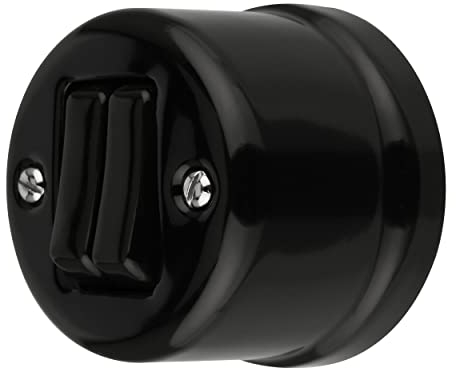 Interrupteur double en porcelaine rétro en saillie - Tout-en-un - Série QR1 - Noir