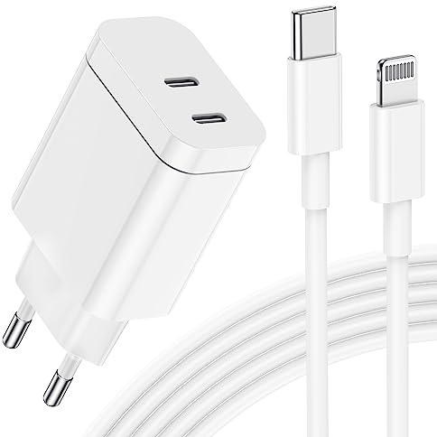 2 Port USB C Schnellladegerät,【Apple MFi Zertifiziert】 24W iPhone Ladegerät, USB C Netzteil Stecker Power Adapter mit Lightning Ladekabel 2M Kompatibel mit iPhone 14 Pro Max/13/12/11/AirPods