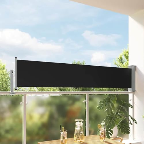 Homgoday Infällbar uteplats sidogardin 60 x 300 cm svart, utomhusgardin för integritet, balkong solskydd gardin för solstol trädgård balkong terrass