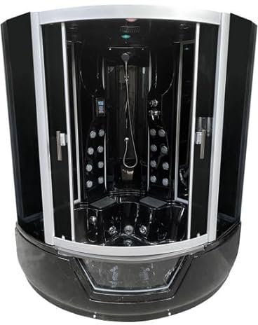 Bagno Italia Duschkabine mit Whirlpool 150 x 150 cm halbrund schwarz LED und Radio