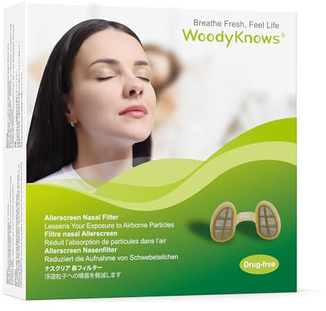 Filtros Nasales WoodyKnows Allerscreen, ayuda para alergias estacionales y al polvo (L, 3 Filtros+12 Repuestos)