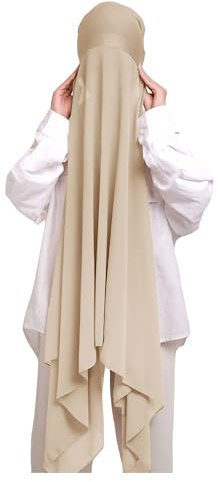 Lina & Lily Hijab Mousseline Femme à Enfiler avec Bonnet Jersey Intégré (Beige)