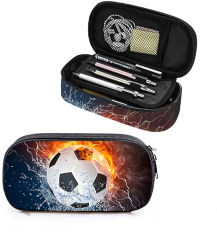 Nhemeylp Football Pencil Case, Large Capacity Pencil Cases Football for School Office Supplies with Double Zipper, Portable Pencil Pouch Stationery Bag for Boys Girls Adults Student